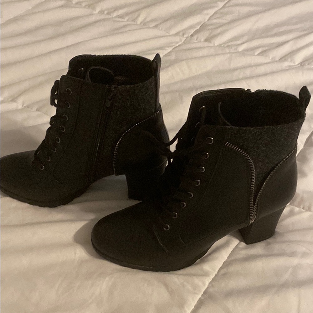 Kelly & Katie Black Lace Up Boots with Chunky Heel
